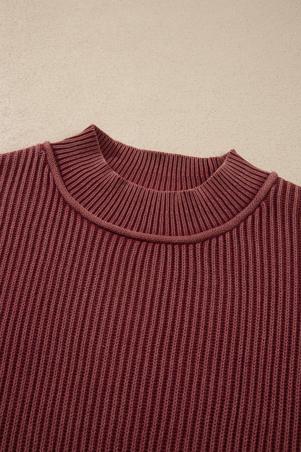 Red Dahlia Drop Shoulder High Neck Ribbed Sweater – Burgundy