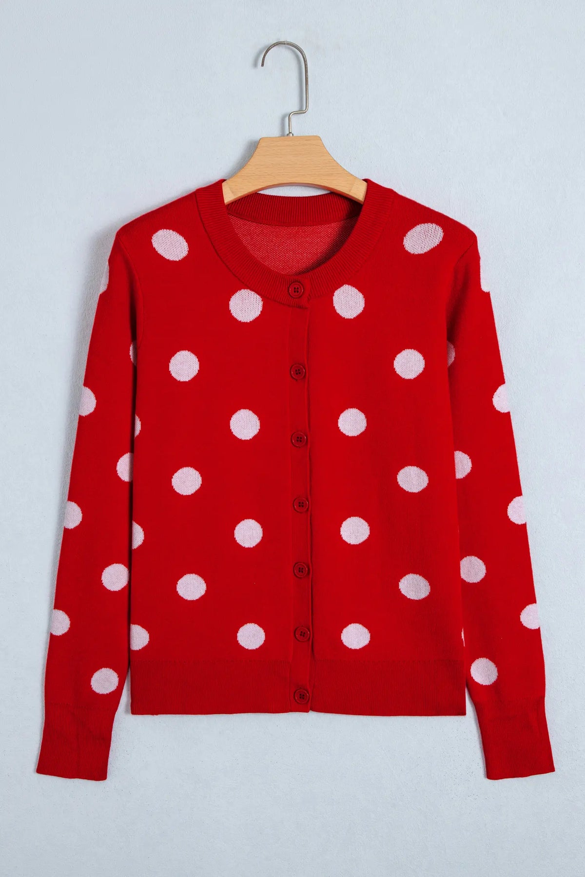 Casual Polka Dot Button Front Long Sleeve Sweater Cardigan