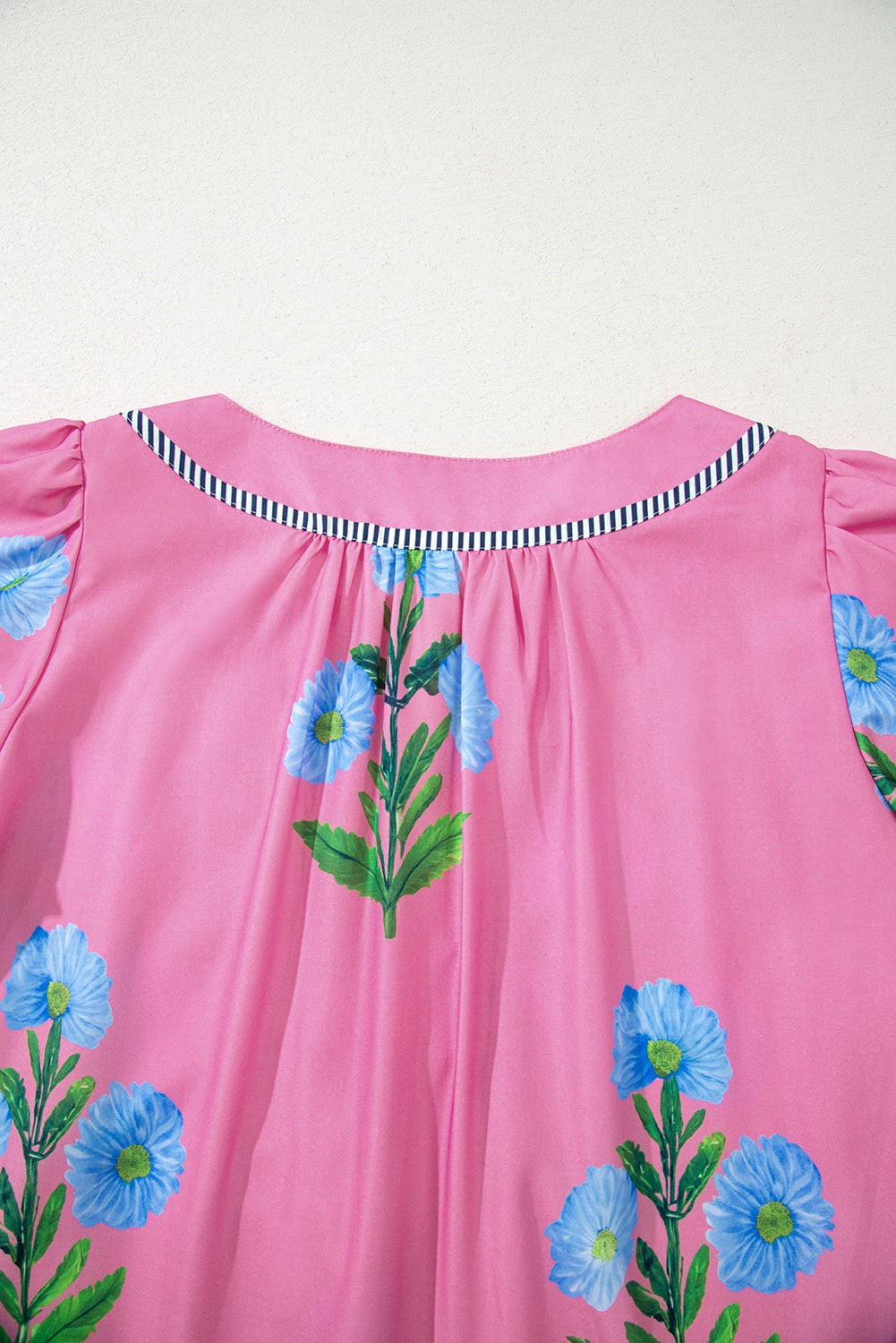 Floral Short Sleeve Split Neck Loose Mini Dress eAura