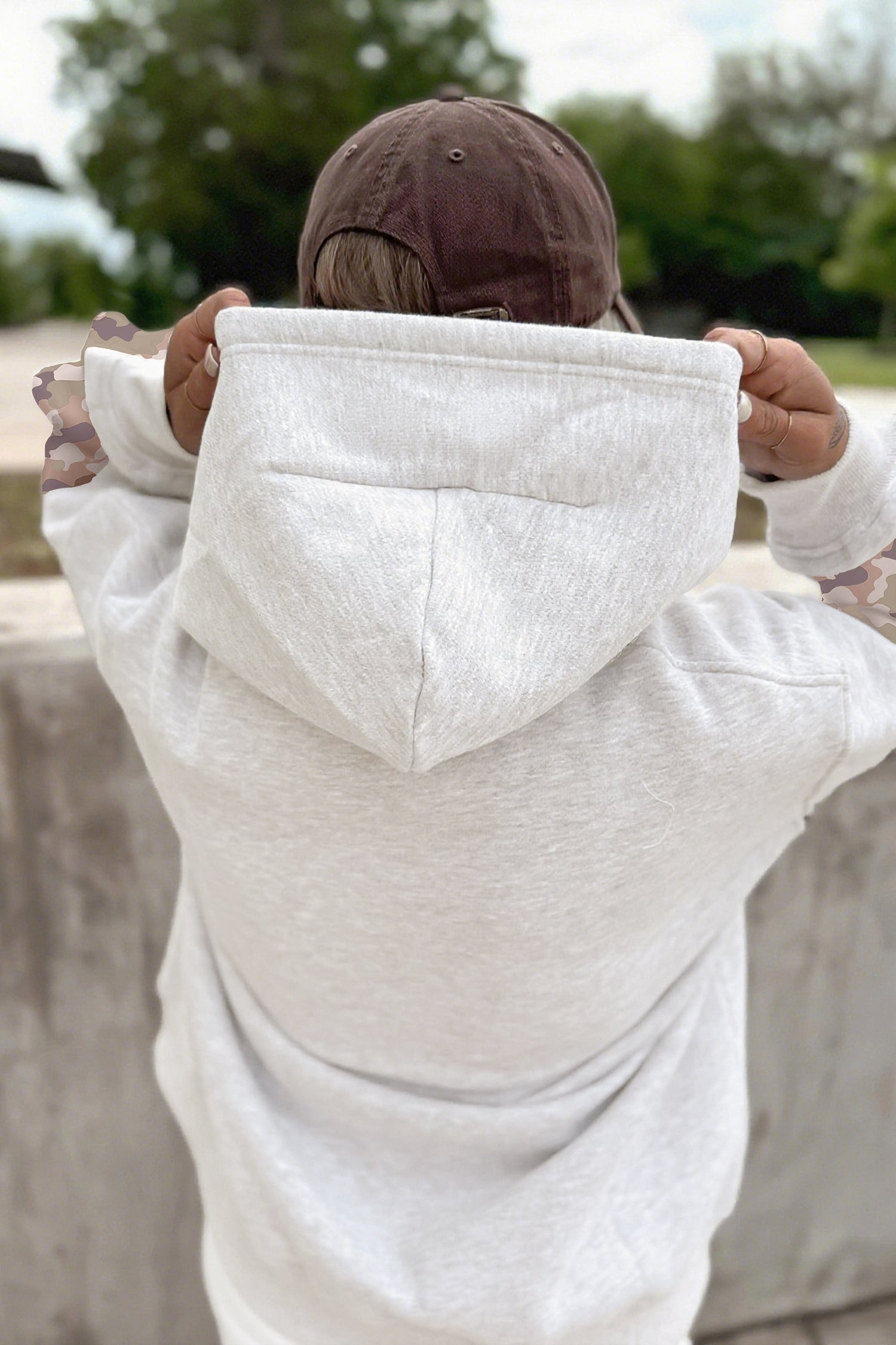 Patchwork Camo Long Sleeve Hoodie – Light Grey