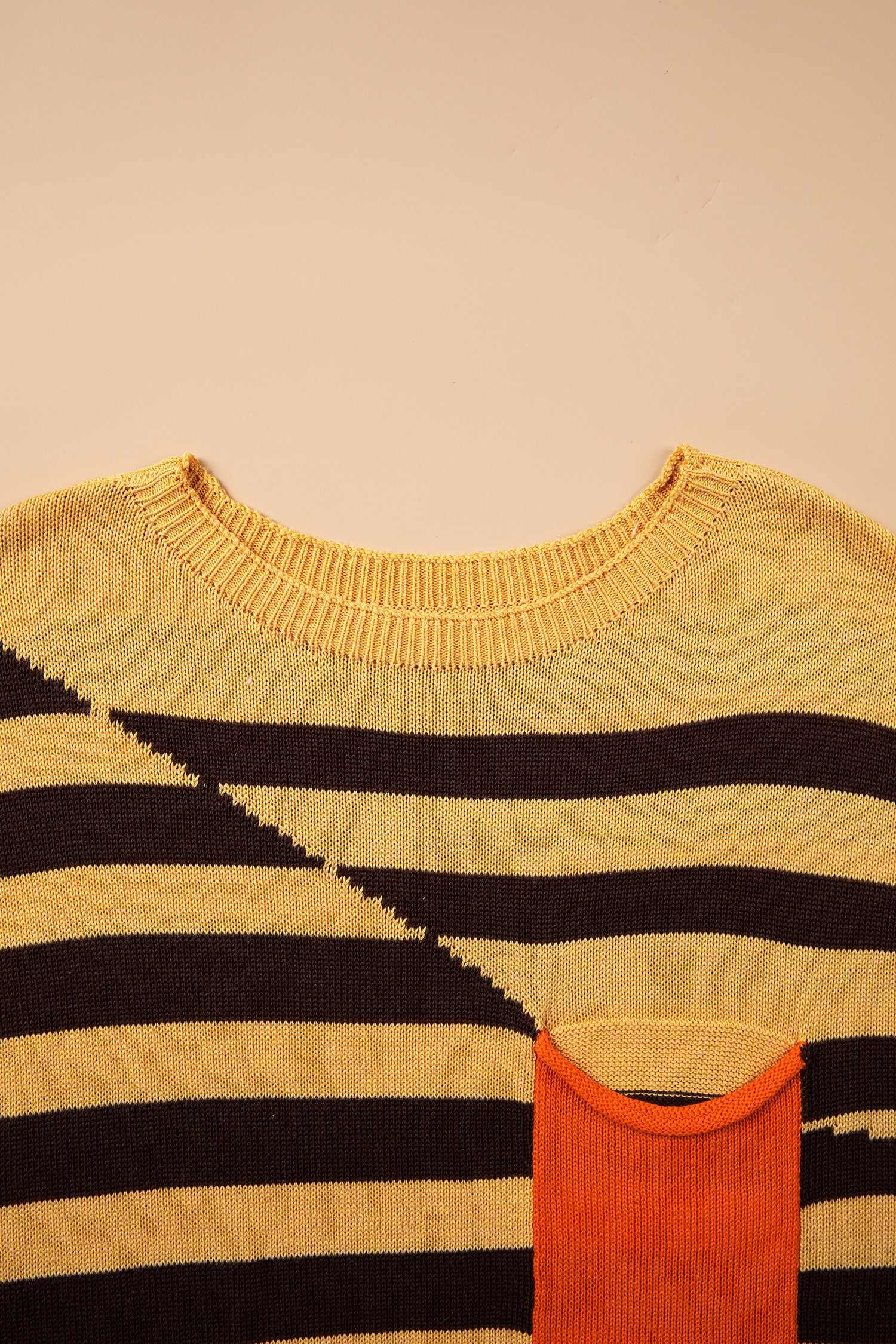 Striped Drop Shoulder Colorblock Pullover Sweater – Brown Stripe