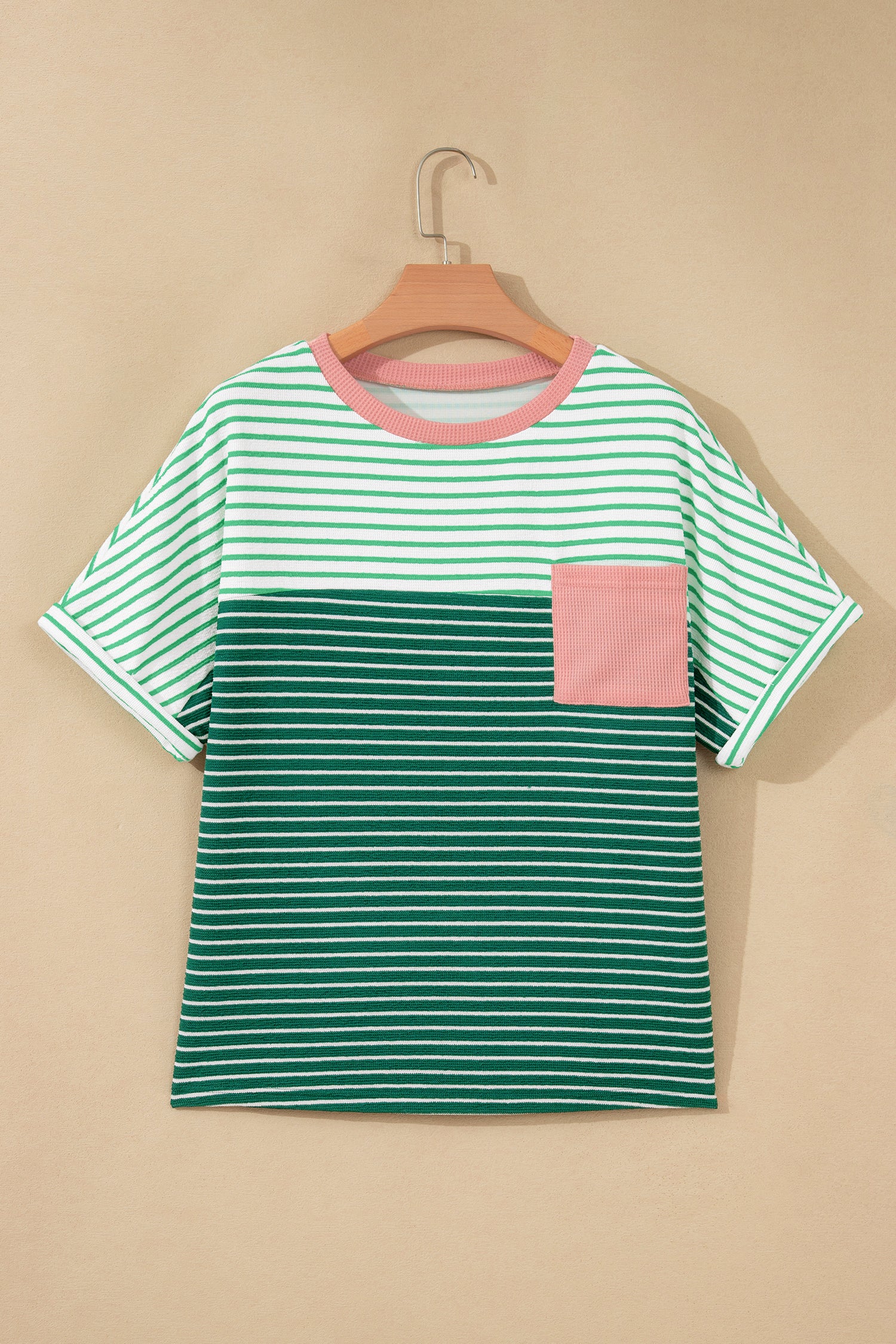 Contrast Print Color Block Detail Relaxed Tee – Green Stripe