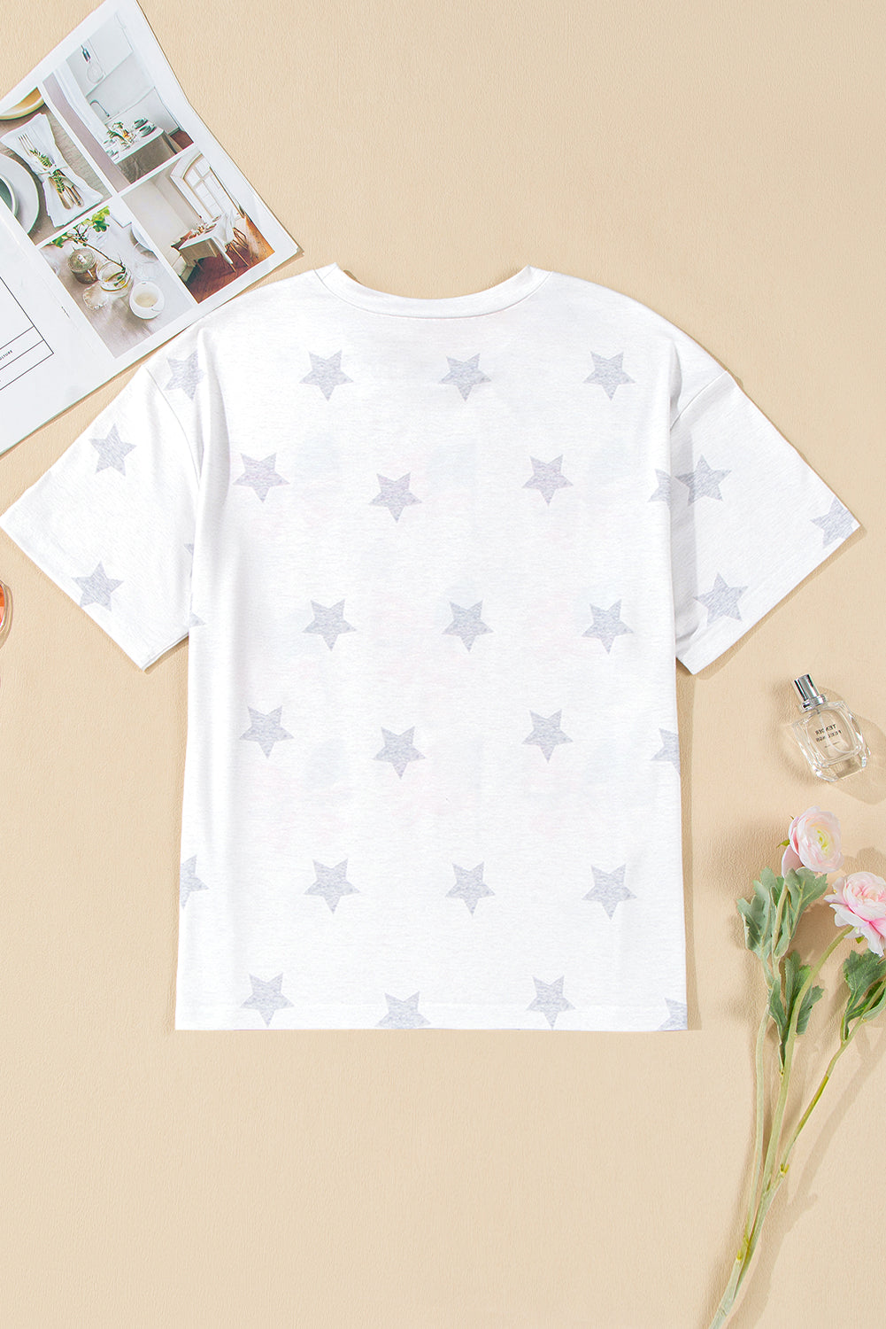 Khaki Patriotic Flag Bow Graphic Starry Round Neck T Shirt - eAura