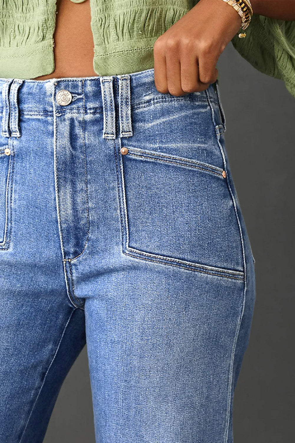 Blue Loose Straight Leg High Waist Jeans