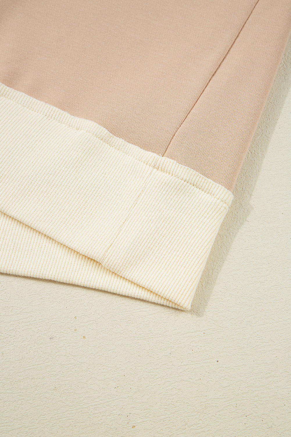Beige Textured Patchwork Pullover Sweatshirt - eAura