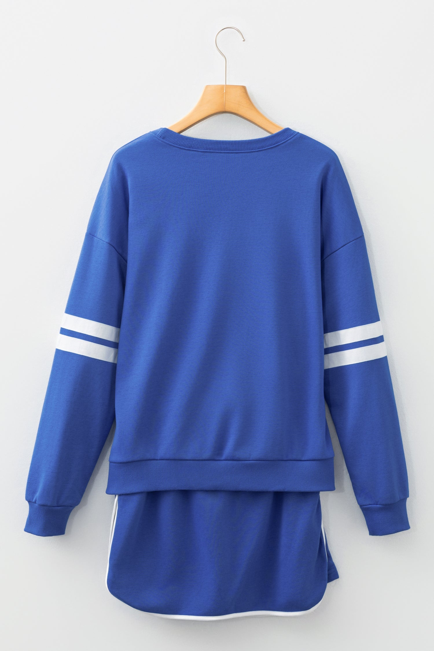 Varsity Stripe Detail Drop Shoulder Pullover Mini Skort Co-ord Set - eAura