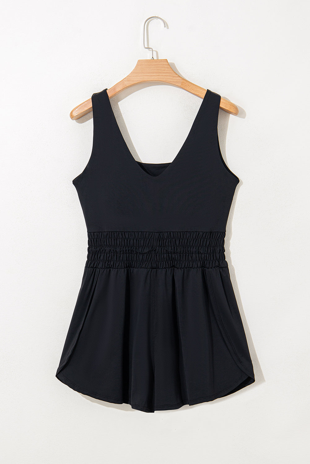 Plain Sleeveless Loop Drawstring Cinched Waist Romper eAura
