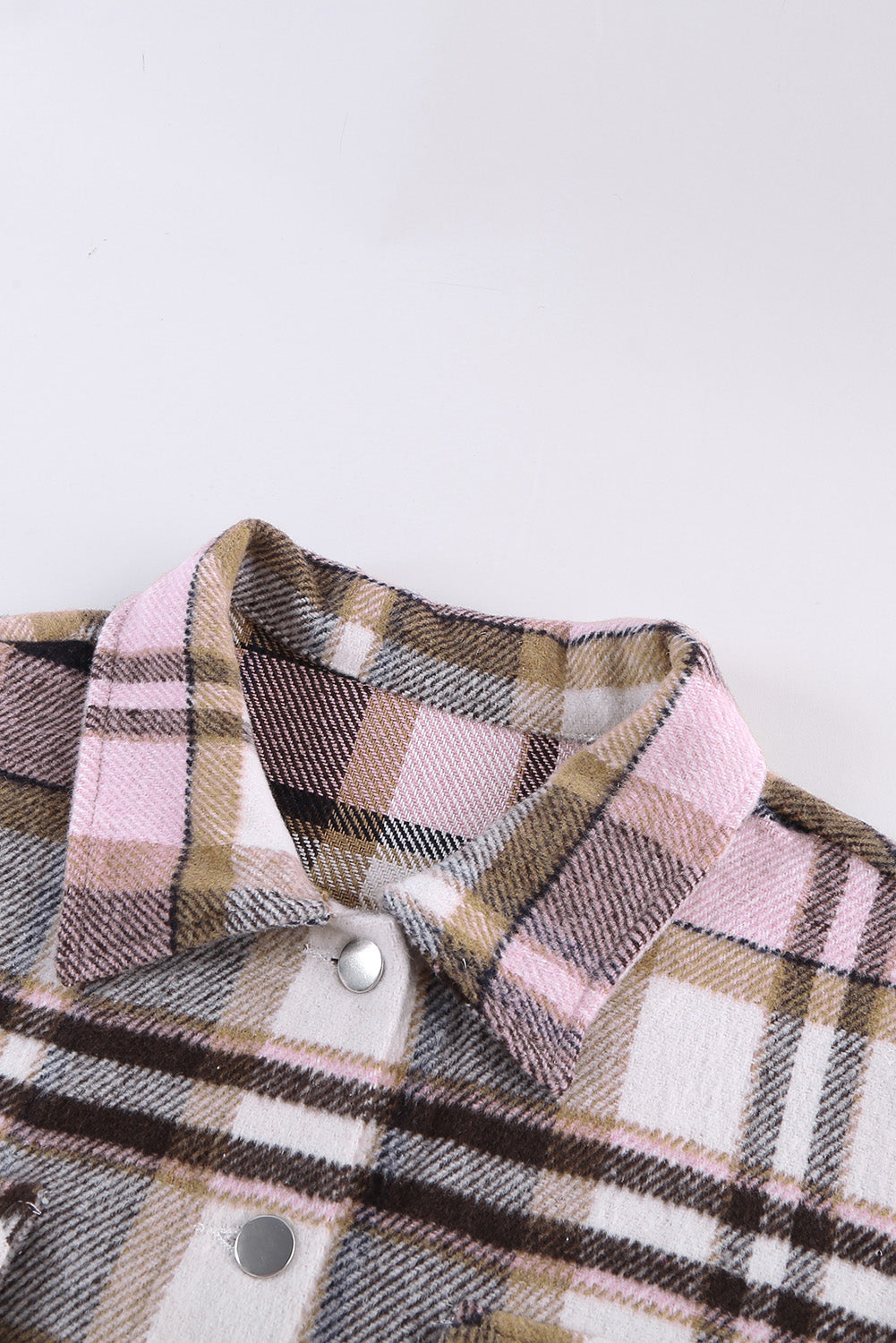 Pink Geometric Plaid Print Pocketed Shacket Beagle Boutique Fashion Outlet