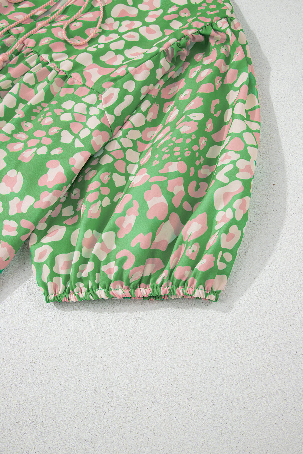 Green Plus Size Floral Tassel Tie Split Neck Puff Sleeve Blouse BB Fashion Outlet