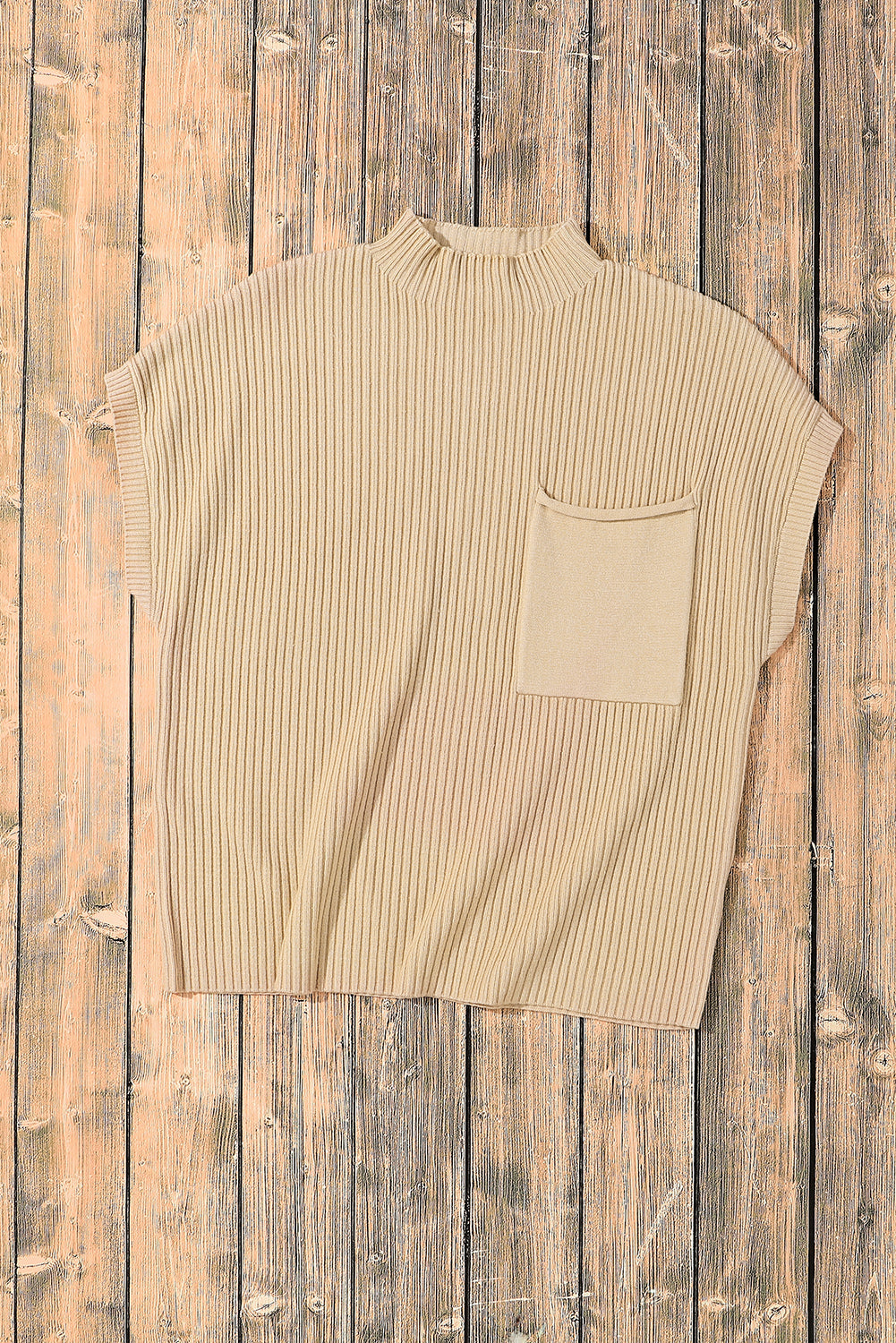 Black Patch Pocket Ribbed Knit Short Sleeve Sweater eAura