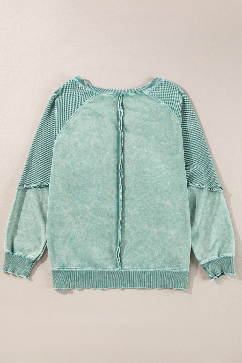 Black Solid Waffle Knit Patchwork Raglan Sleeve Sweatshirt Dear-Lover Dropshipping