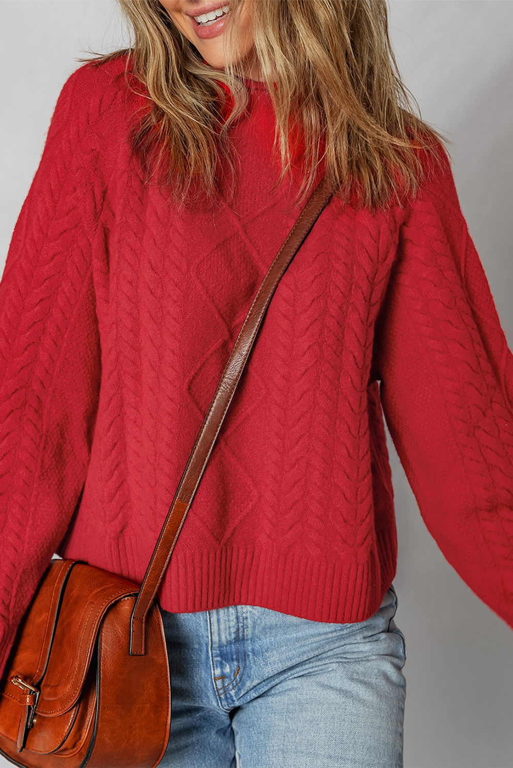 Red Cable Knit Baggy Sweater eAura