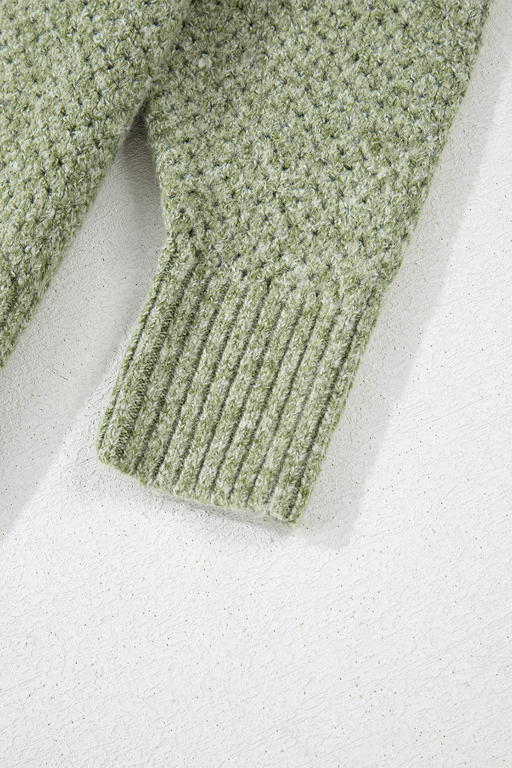 Jungle Green Loose Eyelet V Neck Drop Shoulder Sweater eAura