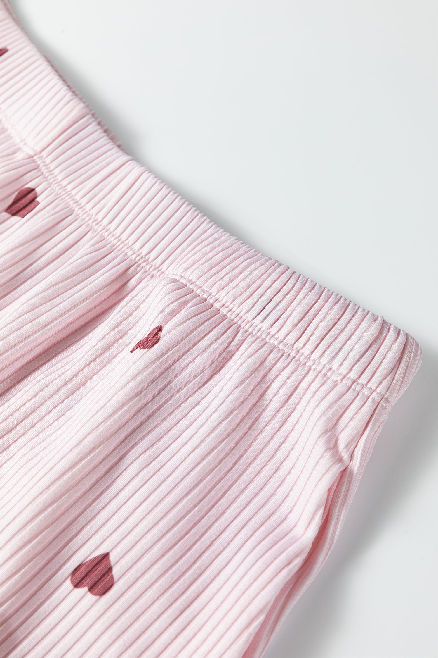 Valentine Heart Shape Print Ribbed Knit Short Lounge Set – Light Pink