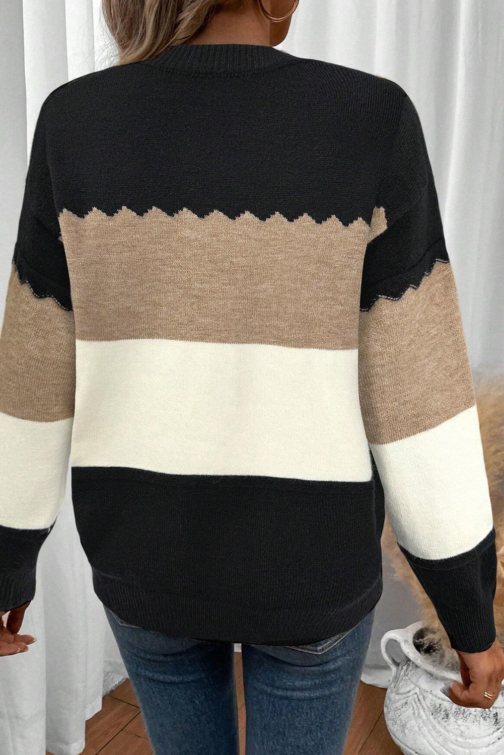 Crew Neck Drop Shoulder Sweater - eAura