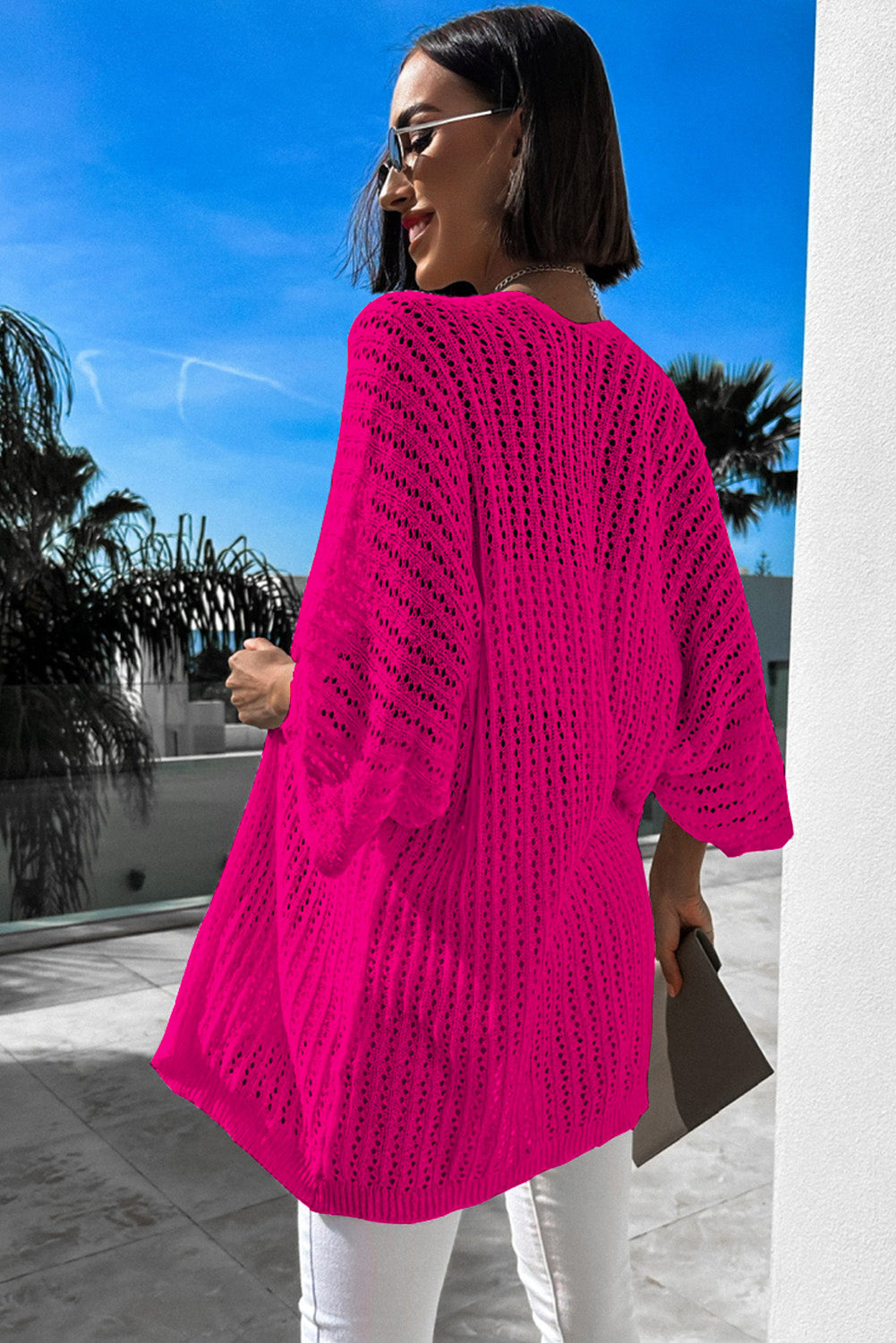 Black Hollow-out Bracelet Sleeve Knit Cardigan eAura