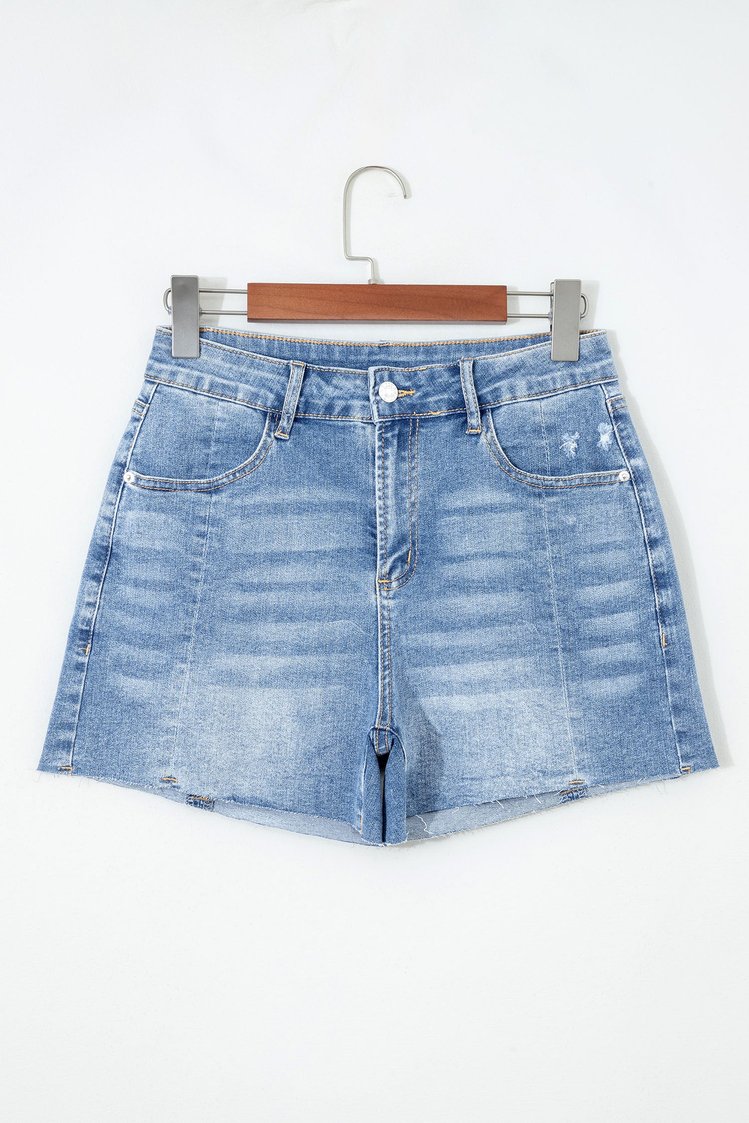 Acid Wash Raw Hem Denim Shorts – High Waist