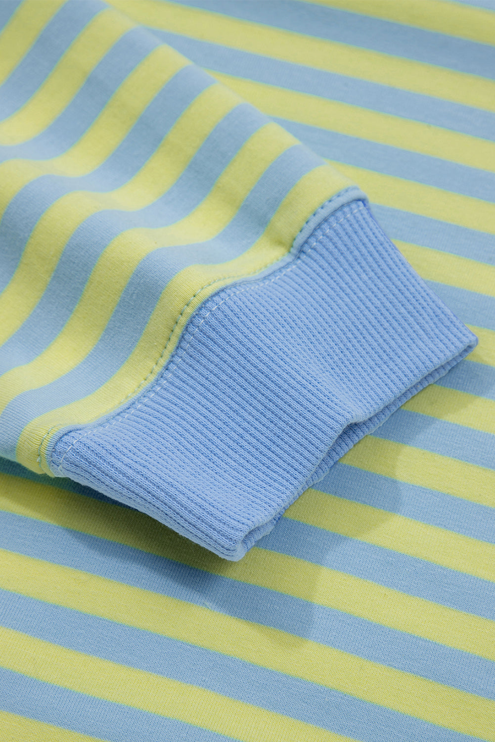 Color Block Detail Long Sleeve Pullover Elastic Waist Pull On Shorts 2pcs Set – Yellow Stripe