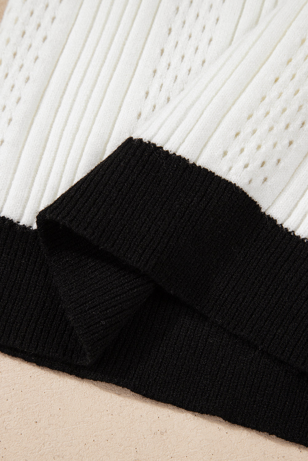White Contrast Trim Eyelet Knit Colourblock V Neck Sweater Vest eAura