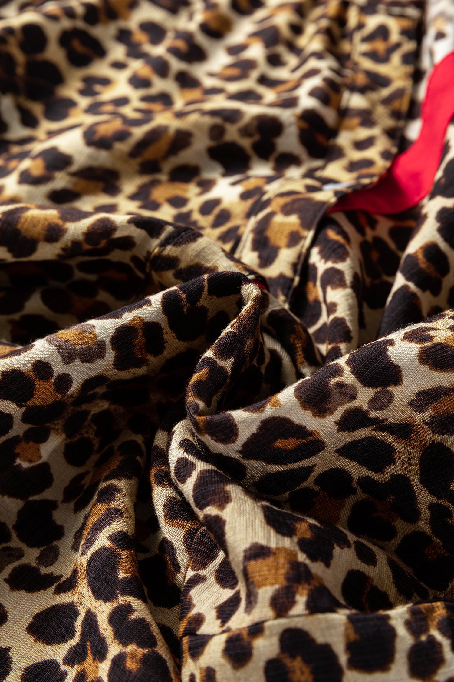 Leopard Allure Contrast Ruffle Trim V-Neck Shirt - eAura