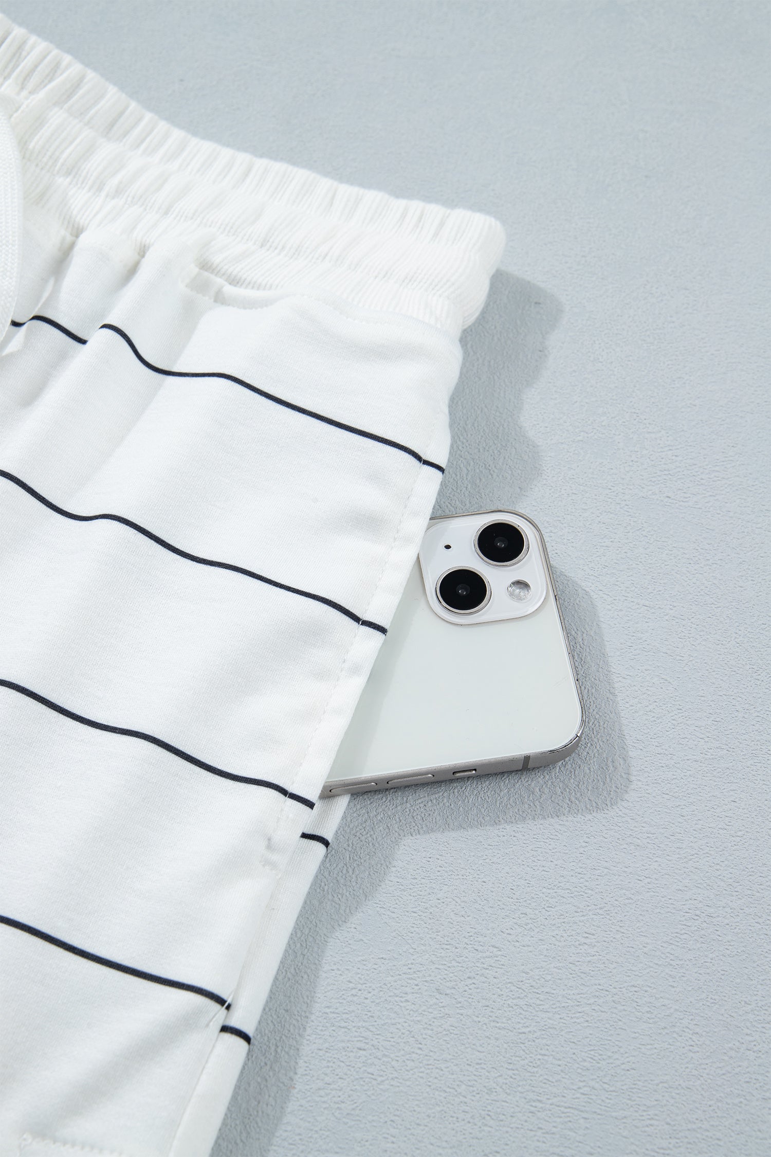 Half Sleeve Tee Drawstring Shorts 2pcs Set – White Stripe