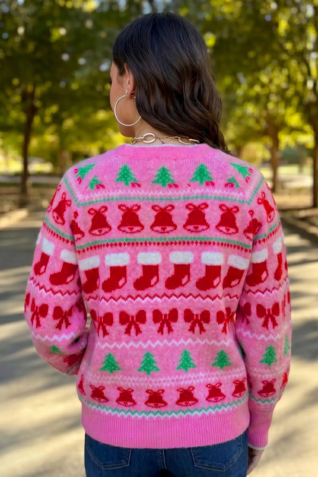 Christmas Holiday Graphic Round Neck Knit Sweater