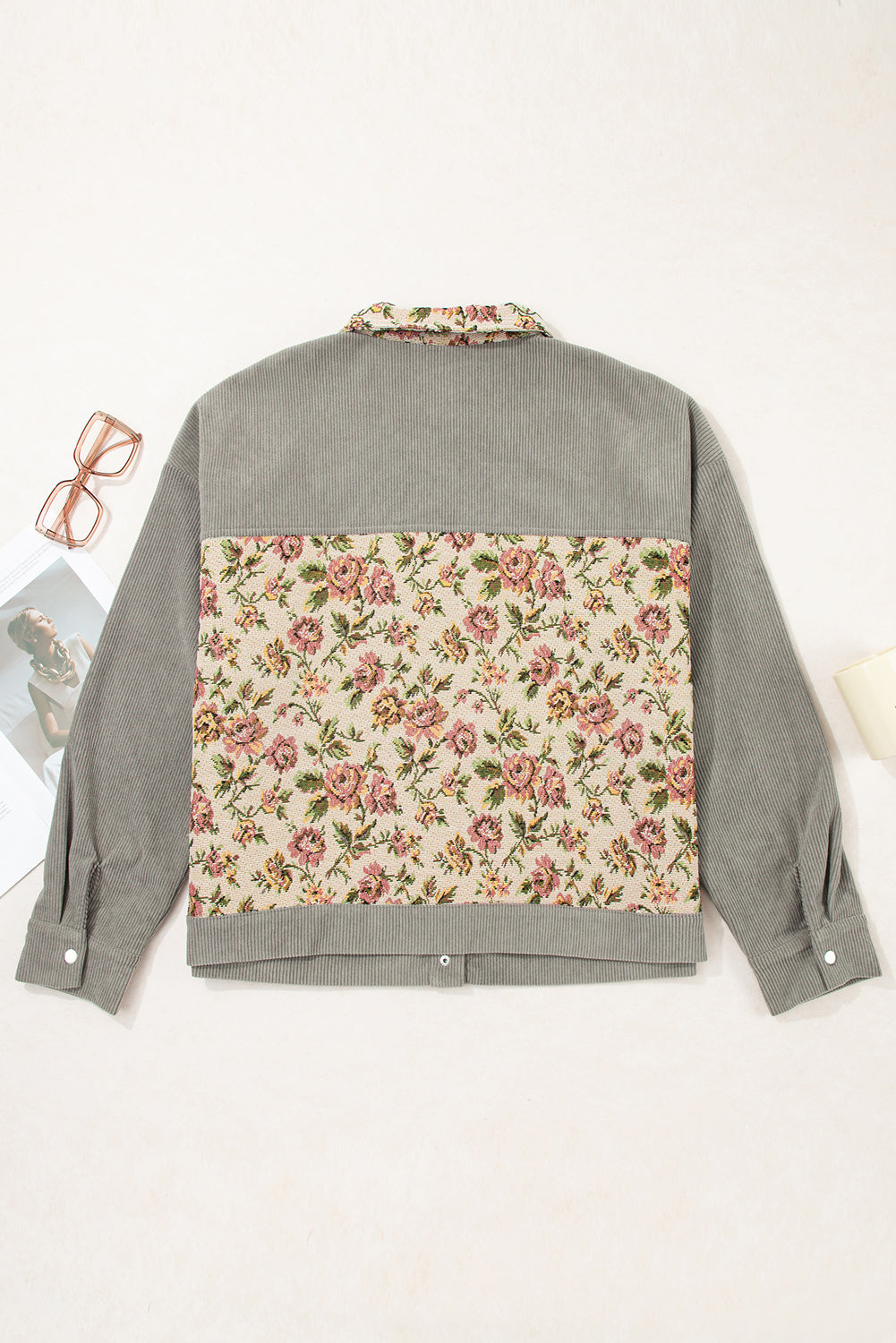 Soft Corduroy Floral Patchwork Jacket - eAura