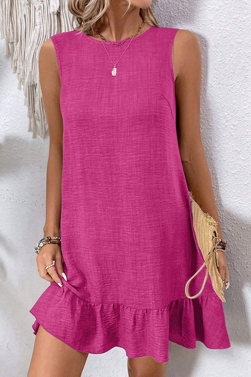 Knot Scoop Back Ruffle Hem Sleeveless Mini Dress eAura