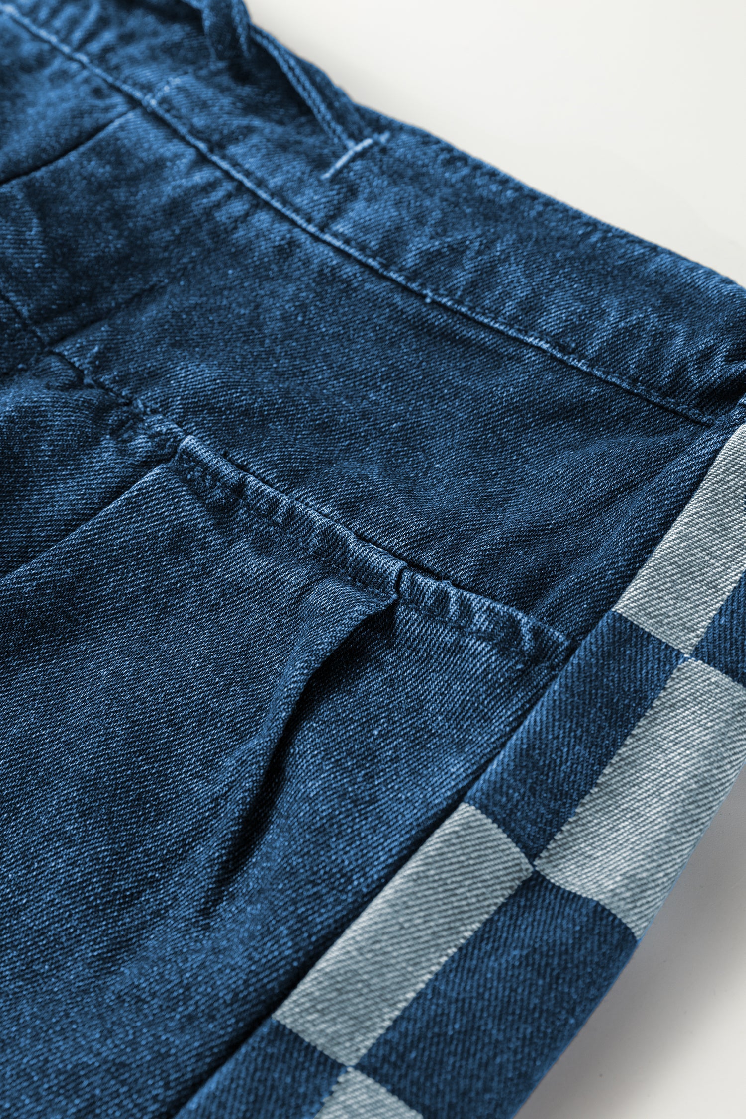 Checkered Side Panel Patchwork Drawstring Loose Denim Pants - eAura