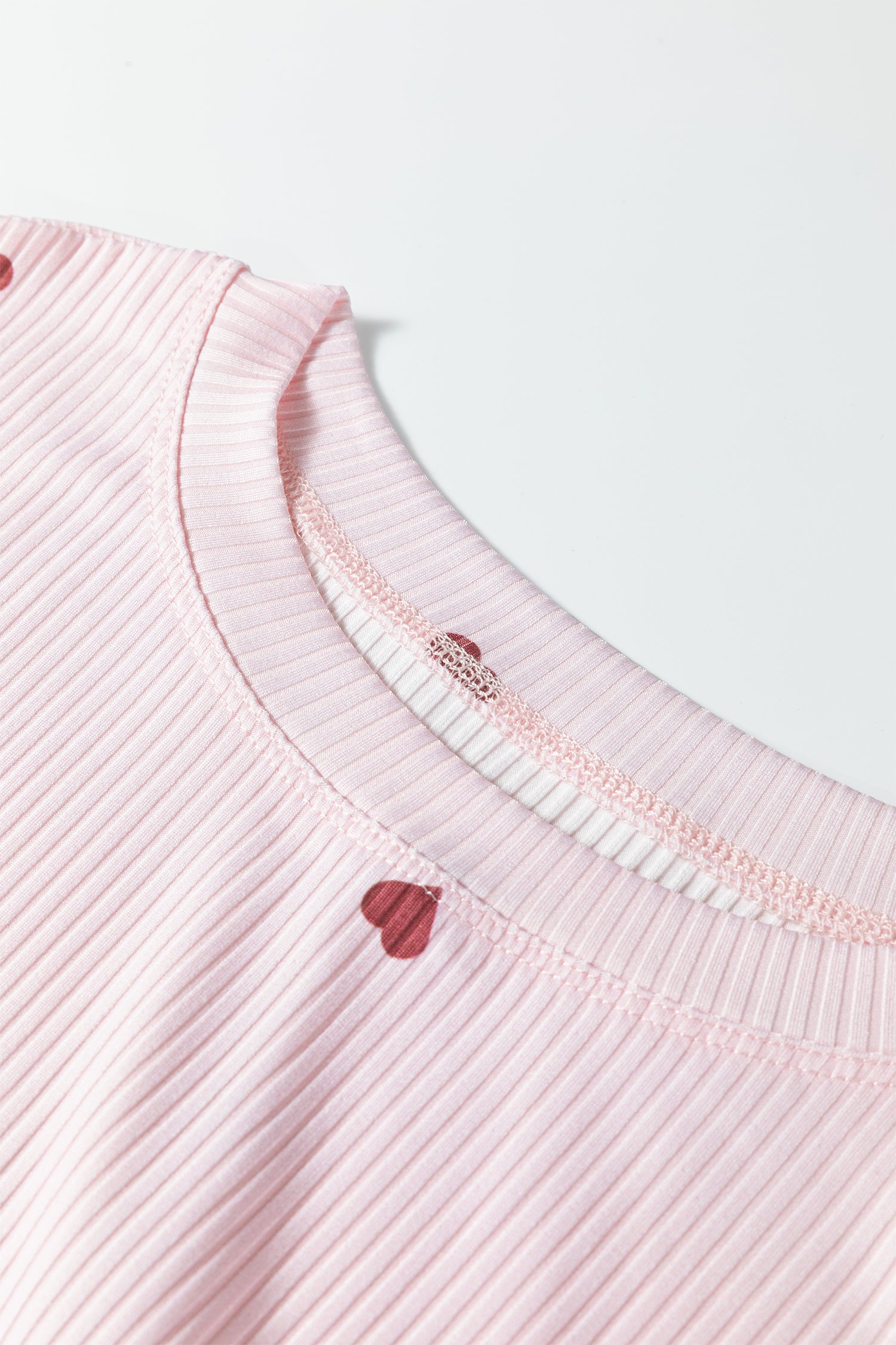 Valentine Heart Shape Print Ribbed Knit Short Lounge Set – Light Pink
