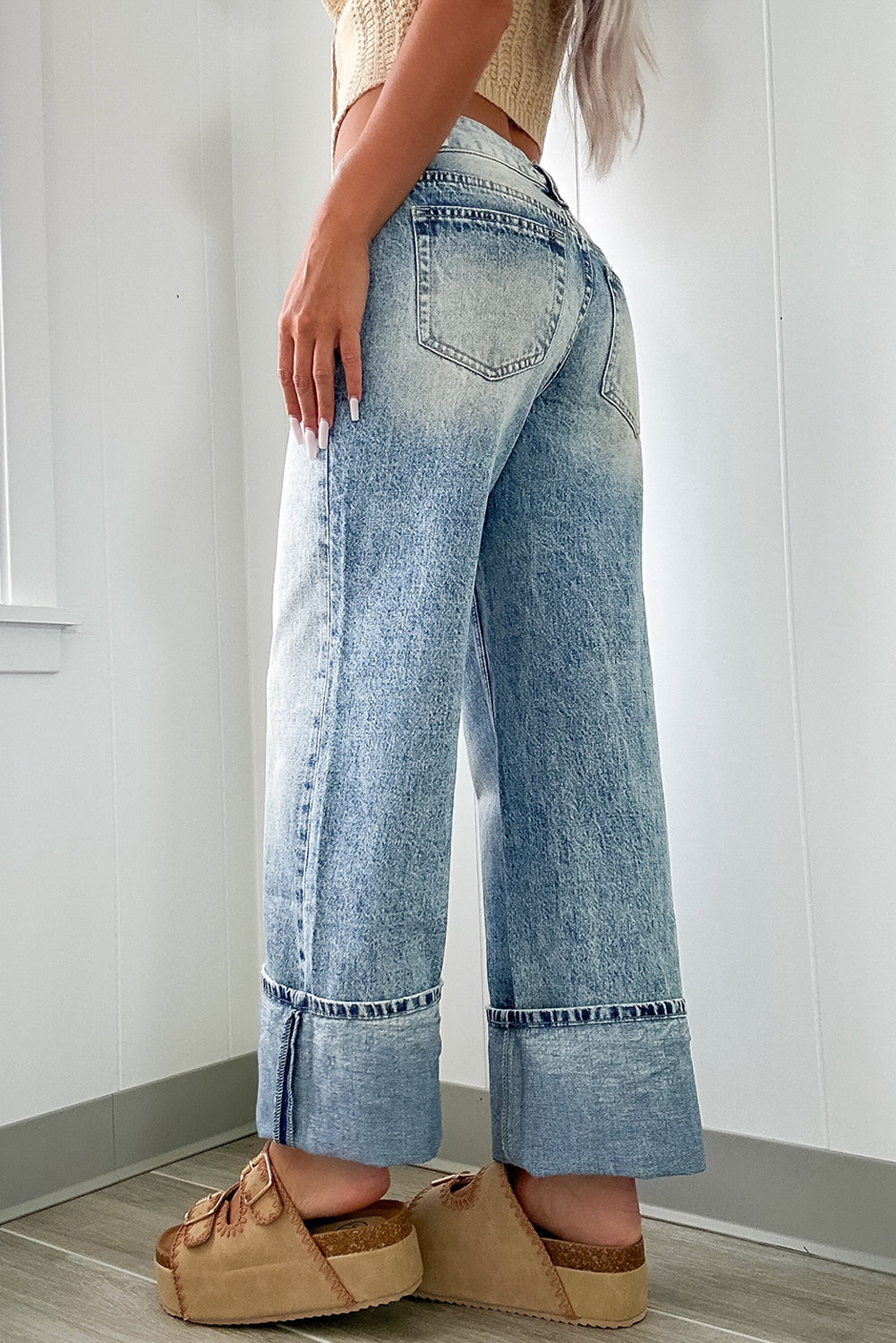 Myosotis High Rise Button Zip Fly Medium Wash Jeans eAura