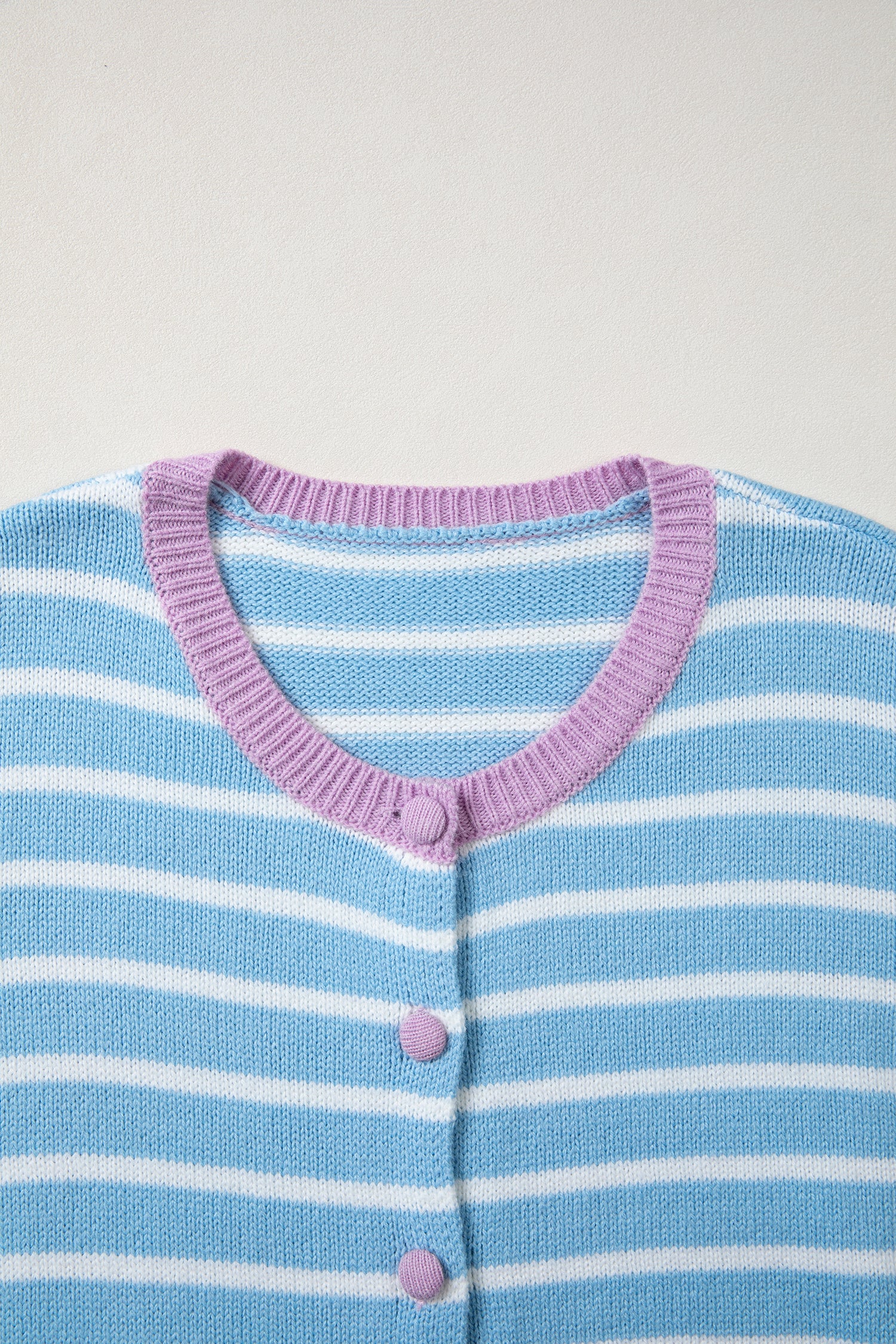 Contrast Trim Button Down Casual Sweater Cardigan – Sky Blue Stripe