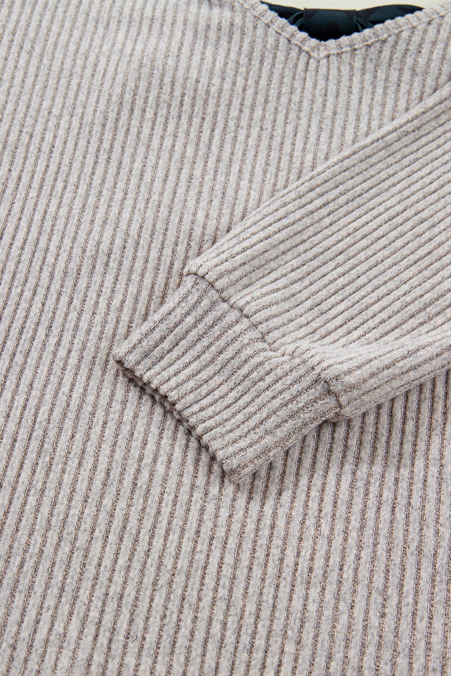 Ribbed V-Neck Ribbon Bow Back Drop Shoulder Long Sleeve Top - eAura