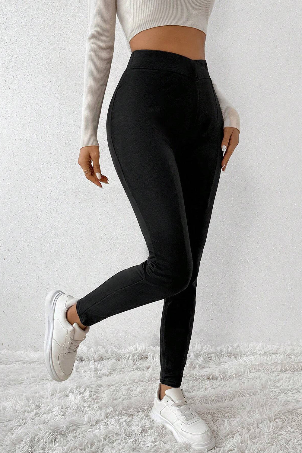 Black Crossed Waist Seamed Leg Thermal Leggings Beagle Boutique Fashion Outlet