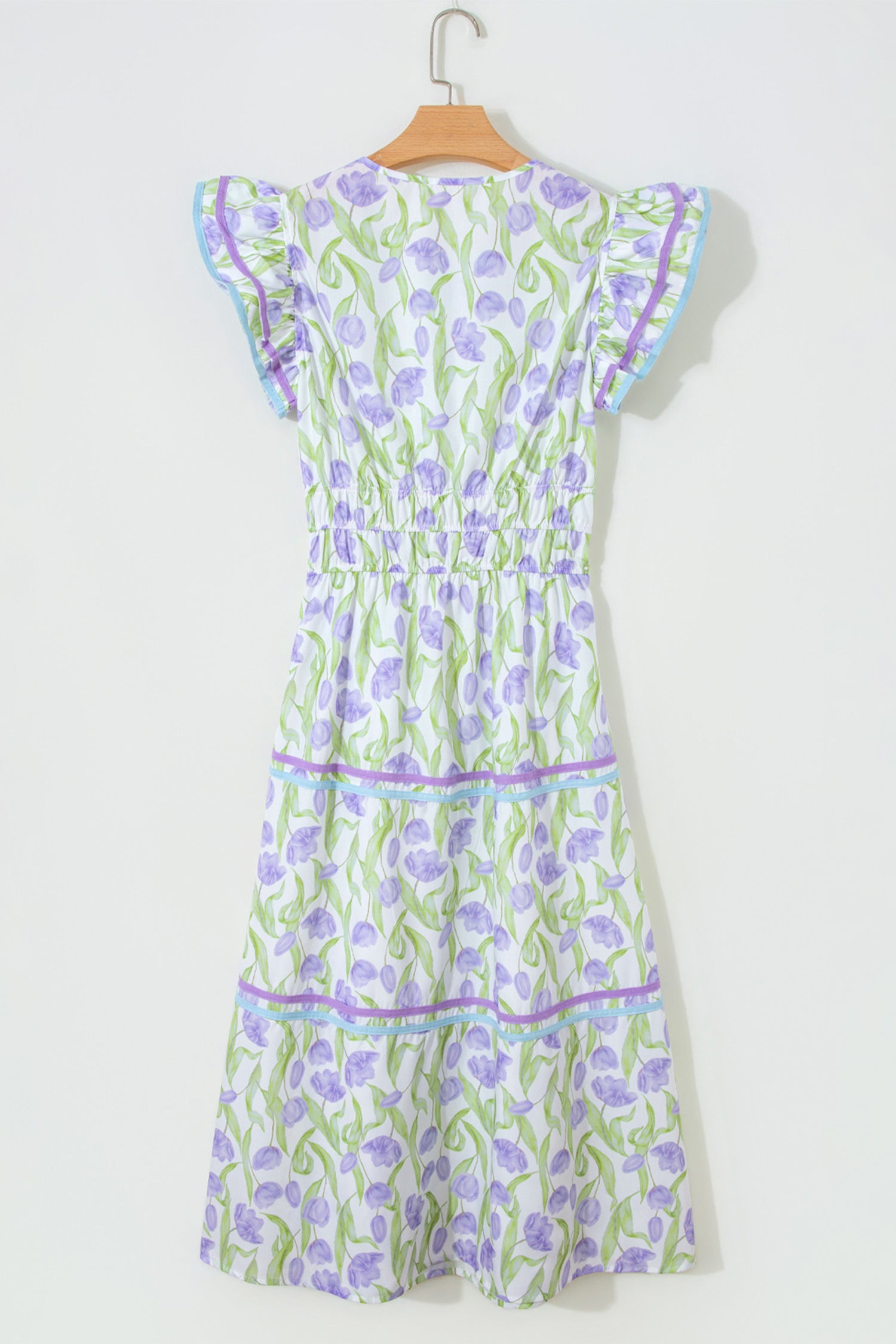 Tulip Floral Print Contrast Trim Midi Dress – Purple