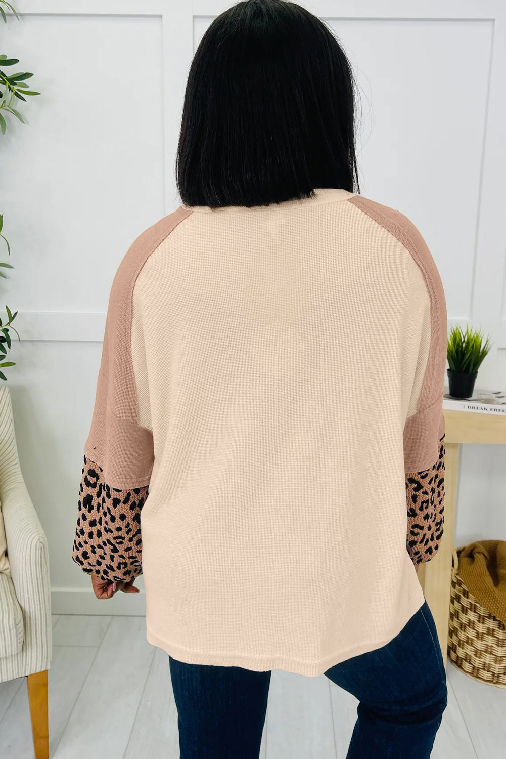 Leopard Star Patchwork Textured Baggy Sweatshirt - eAura