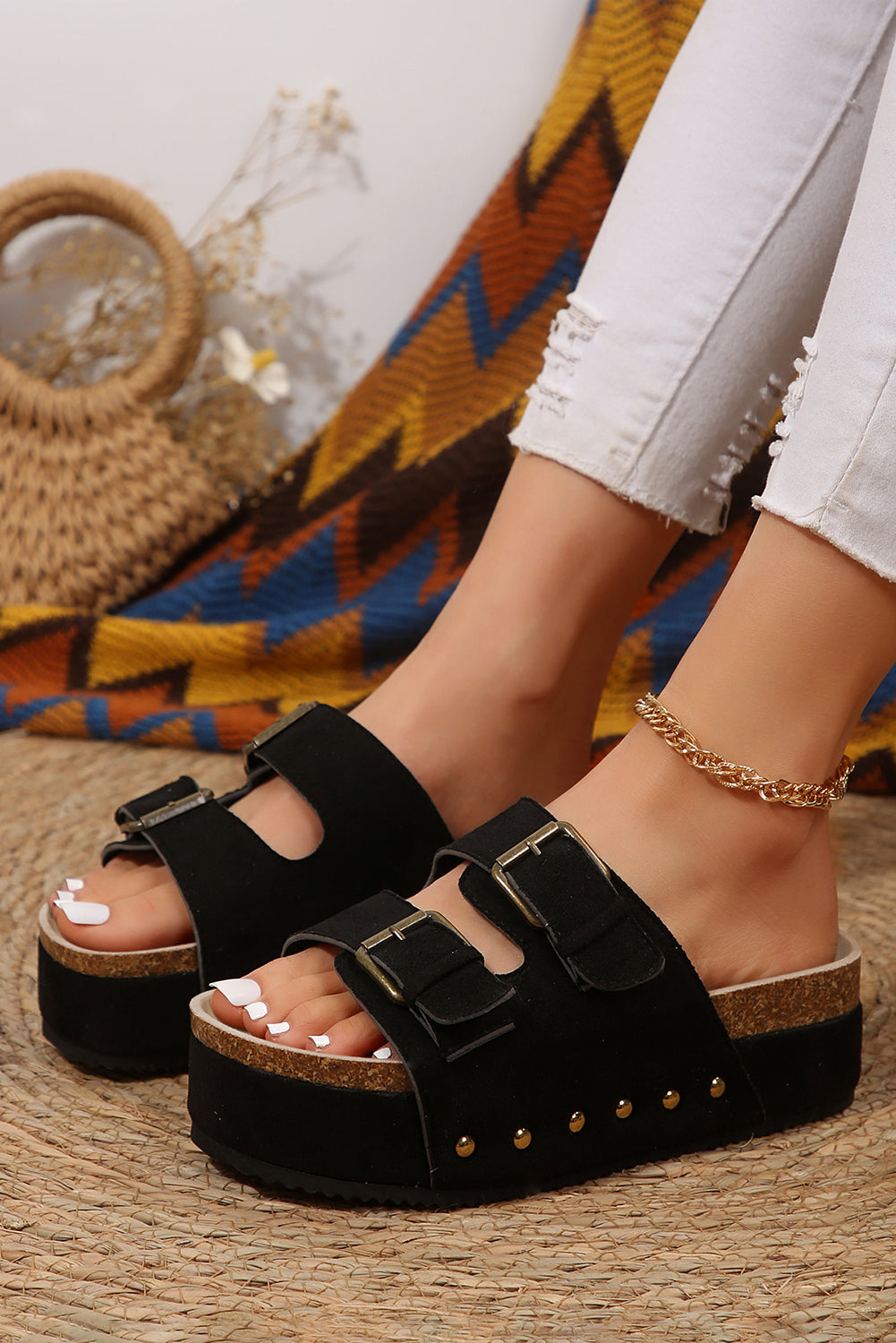 Beige Suede Buckle Decor Footbed Sandal Sandals BB Fashion Outlet