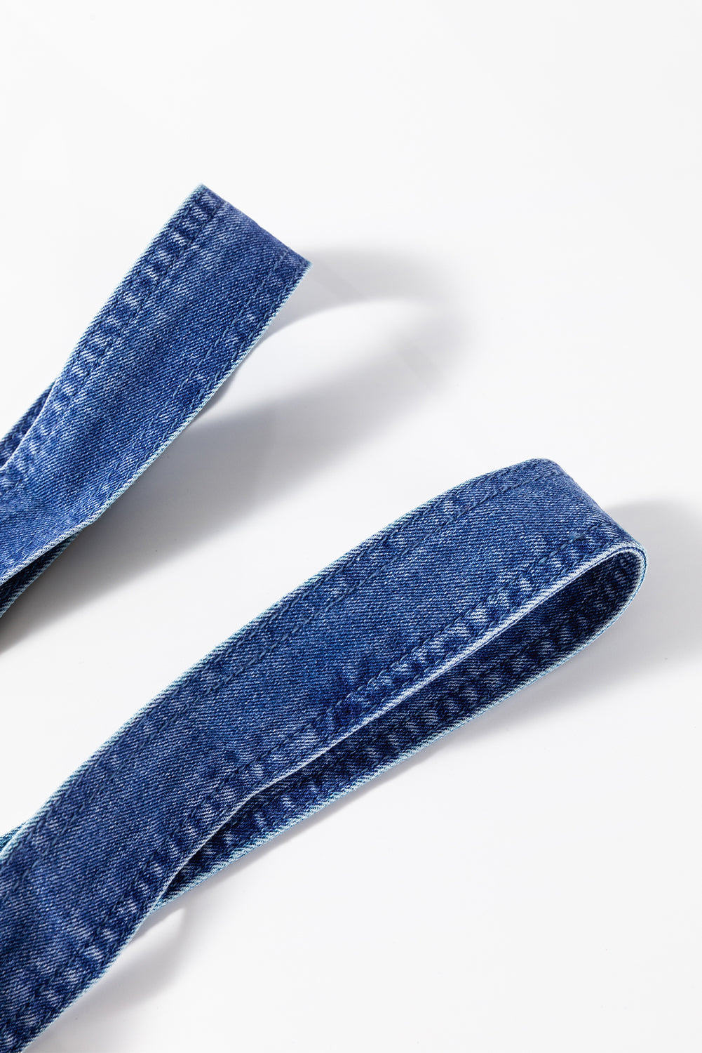 Blue Mineral Wash Knot Strap Patched Pocket Wide Leg Denim Overalls Dungarees BB Fashion Outlet