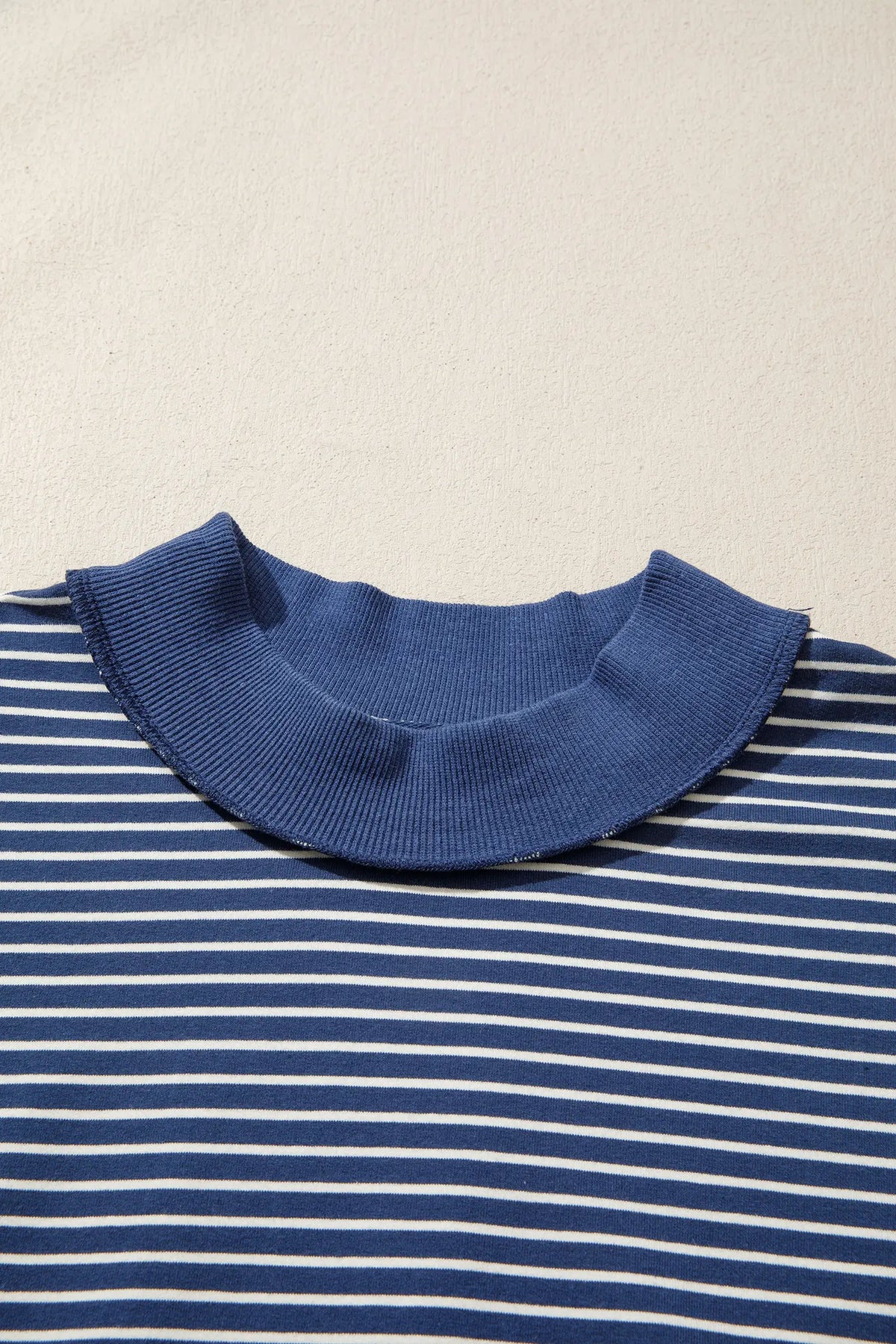 Ribbed Patchwork Mock Neck Baggy Pullover Matching Shorts Set – Blue Stripe