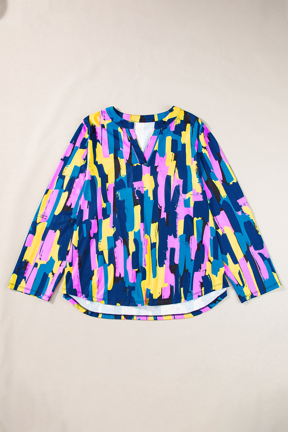 Blue Plus Size Brushstroke Print 3/4 Sleeve Blouse BB Fashion Outlet