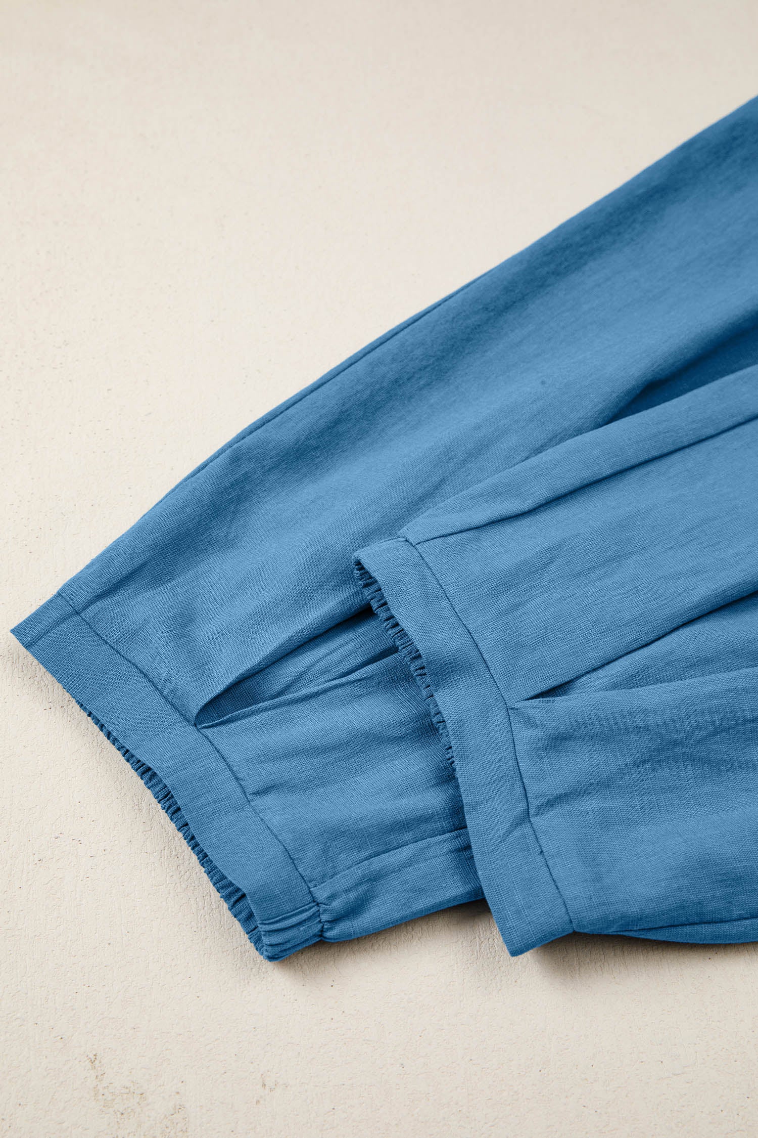 Prussian Blue Smocked Waist Casual Jogger Style Pants