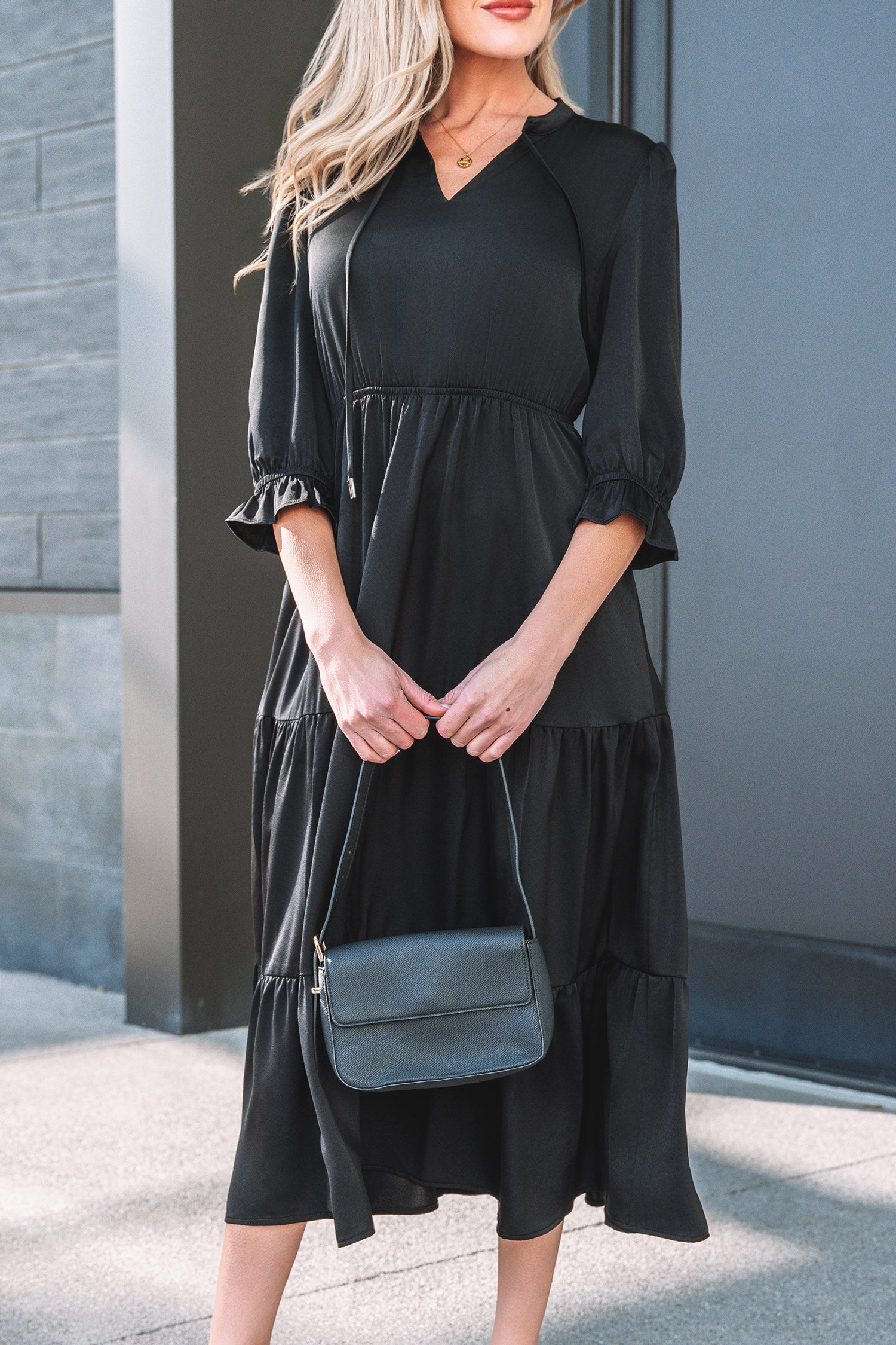 Bracelet Sleeve V-Neck Tiered Maxi Dress