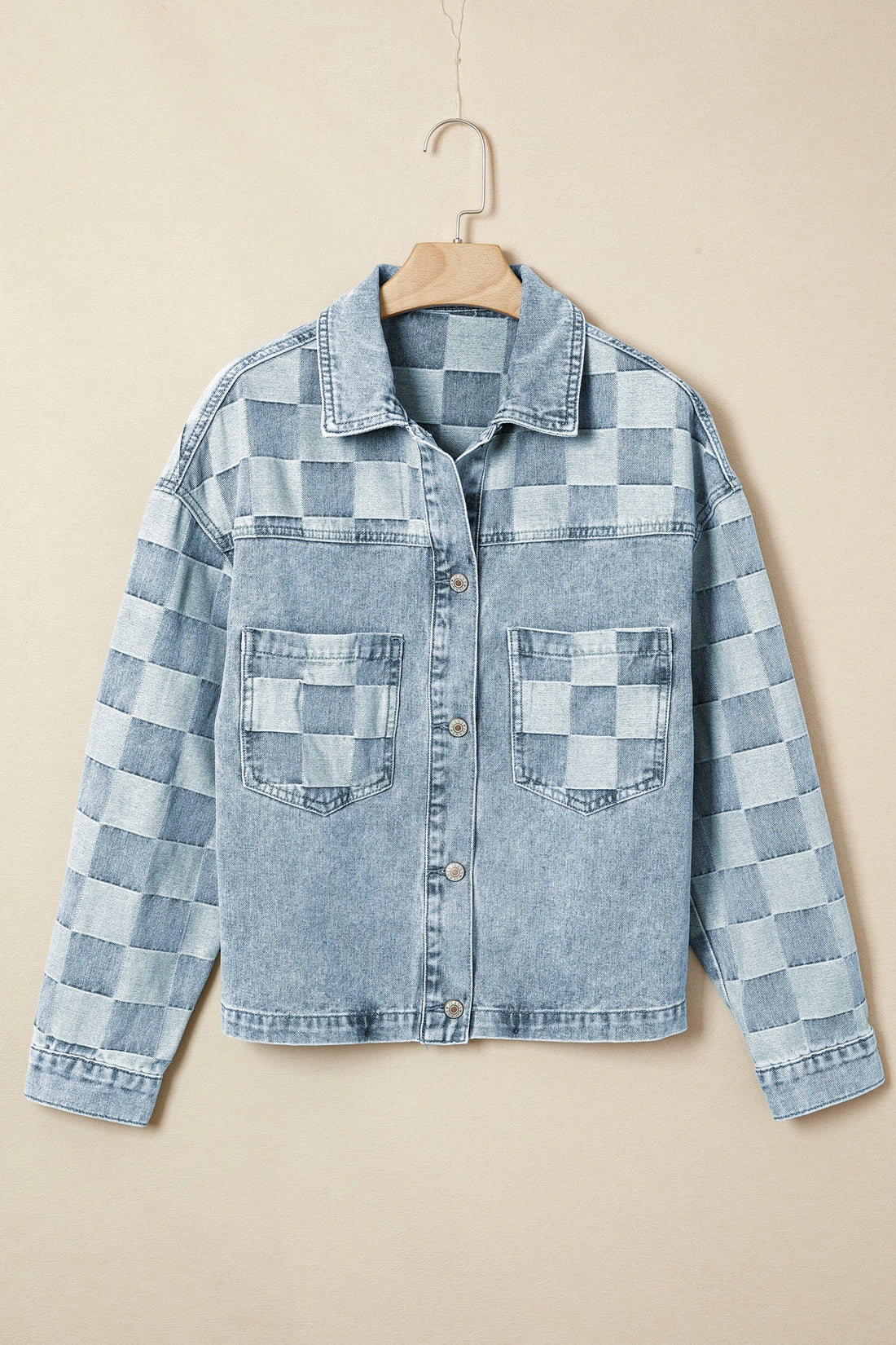 Denim Checkered Pattern Patchwork Casual Jacket - Outerwear/Denim jackets