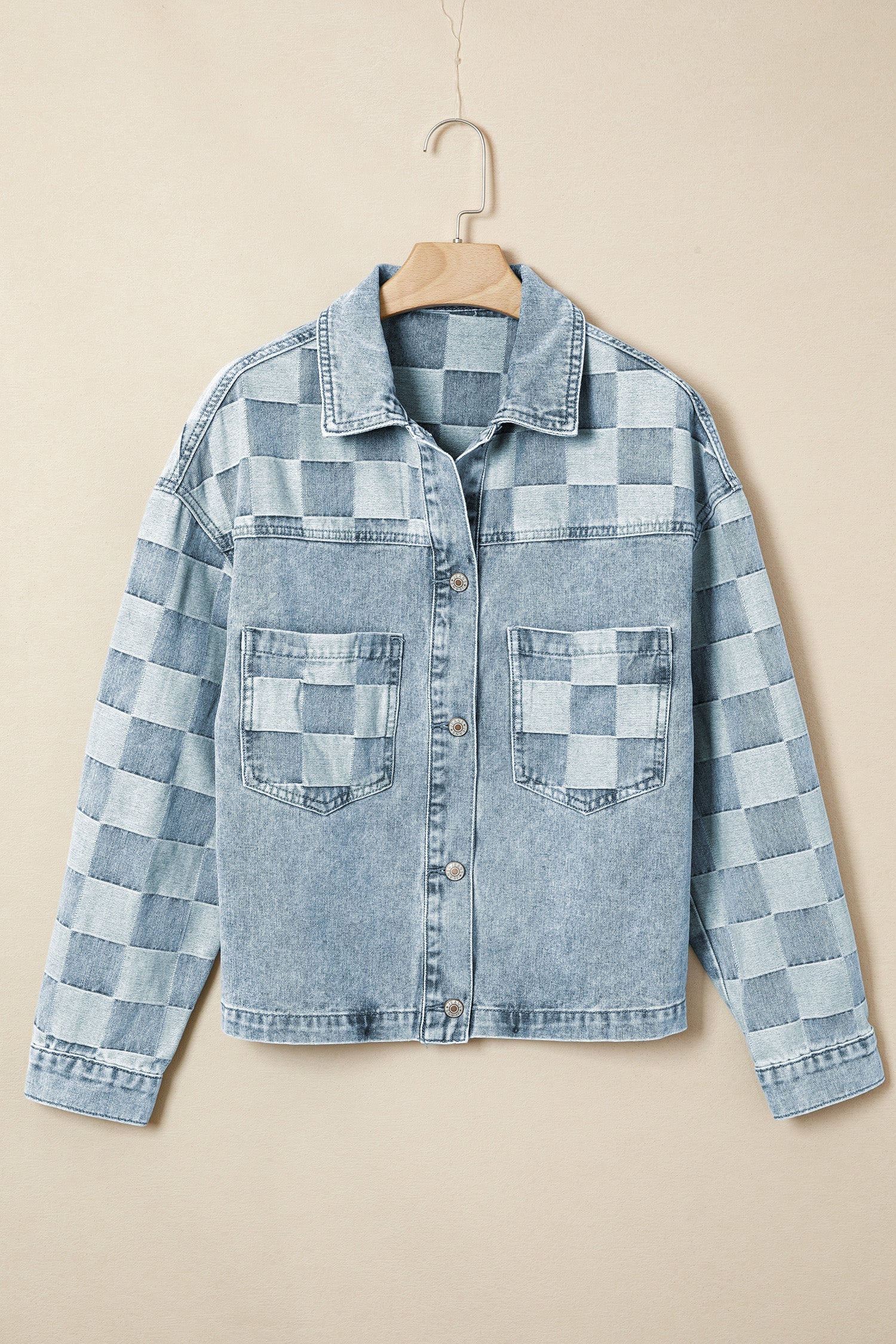 Denim Checkered Pattern Patchwork Casual Jacket - Outerwear/Denim jackets
