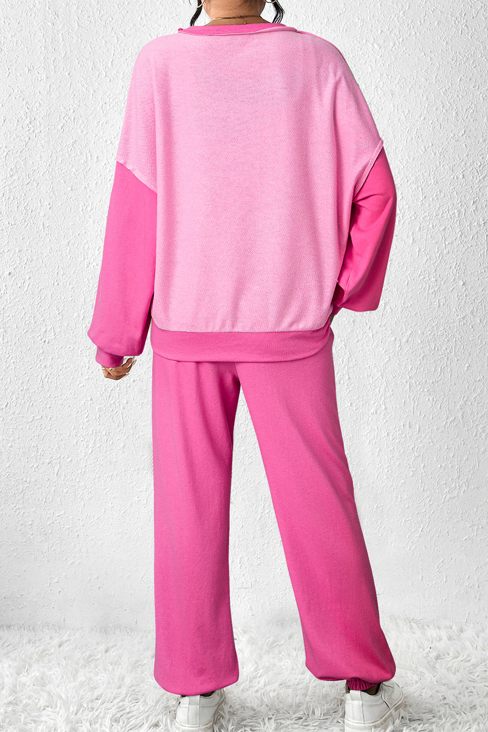 Bonbon Contrast Patchwork Pullover and Drawstring Joggers Set eAura
