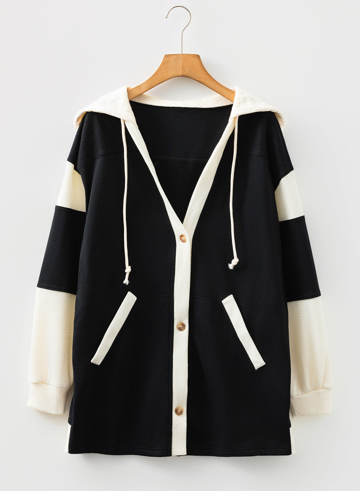 Waffle Button Front Oversized Hoodie - eAura