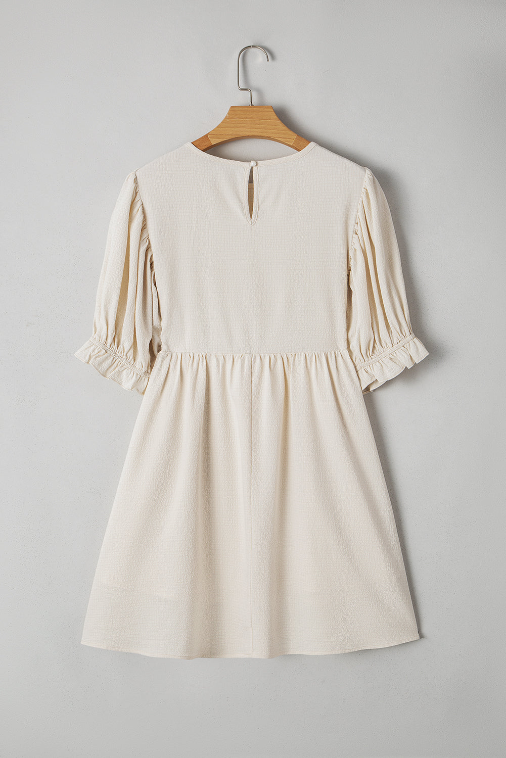 White Textured Ruffled Puff Sleeve Oversized Dress eAura