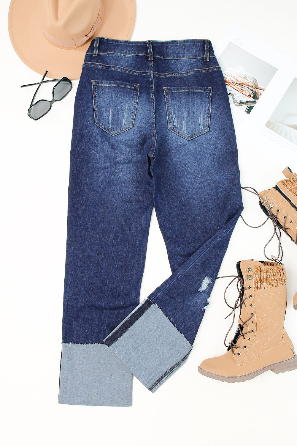 High Waist Distressed Straight Leg Jeans - eAura