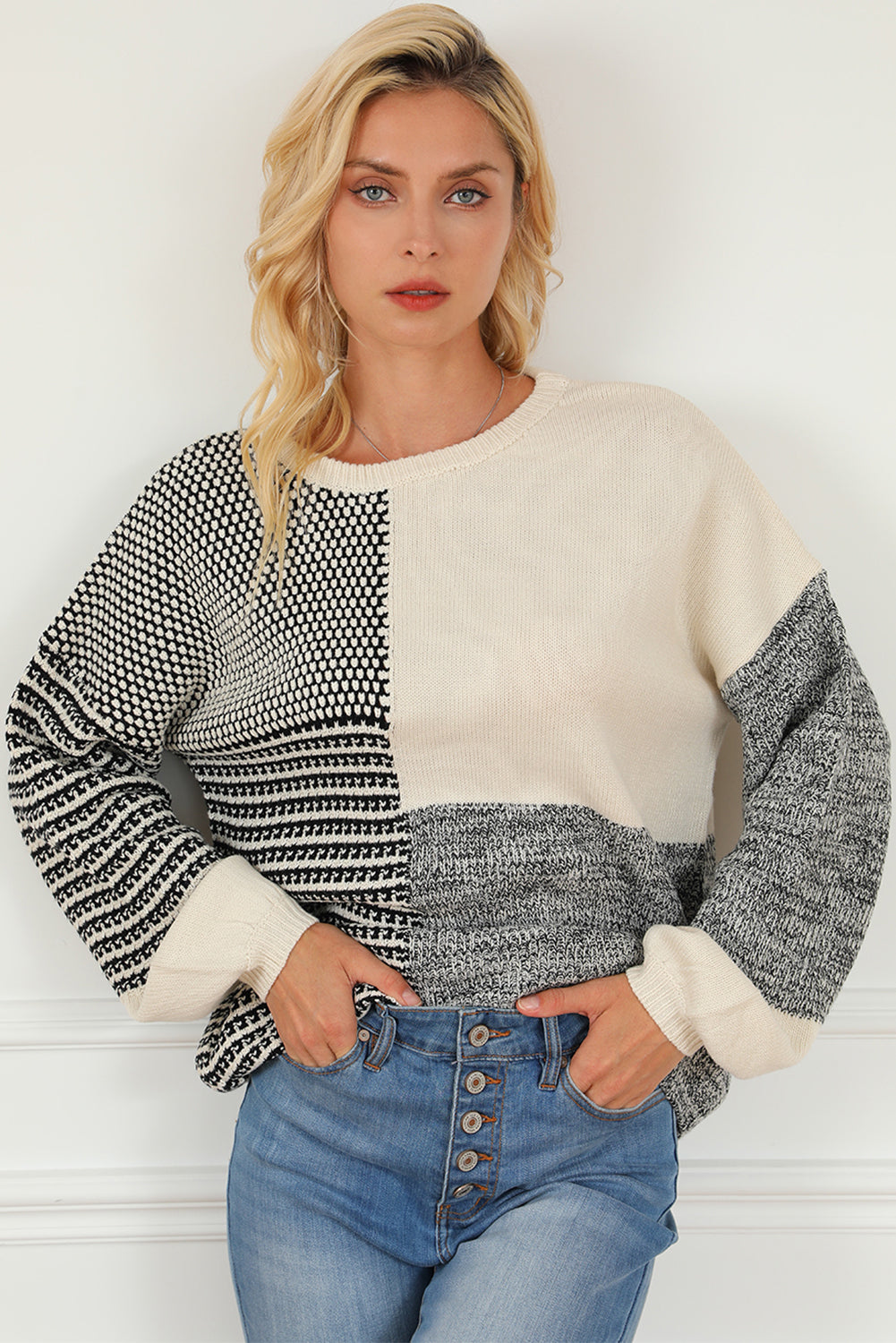 Bonbon Neutral Colourblock Tie Back Sweater eAura