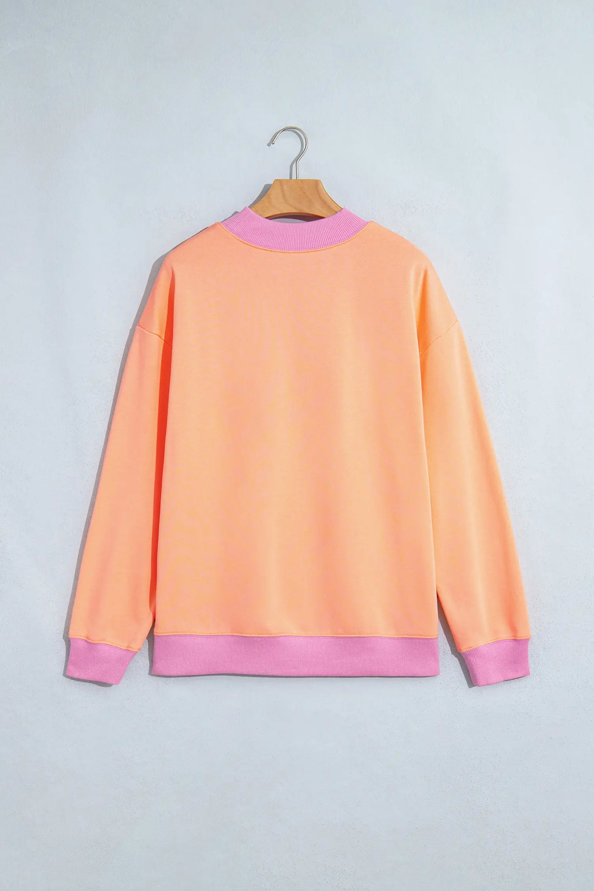 Colourblock Trim Crewneck Long Sleeve Pullover Sweatshirt – Pink